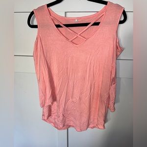 Light Pink Criss Cross Cold Shoulder Top Women’s Size S